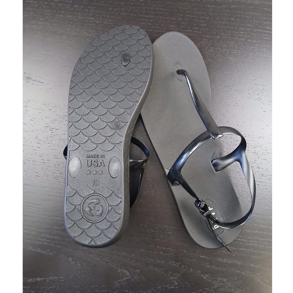 RSVP Women Black Jelly T-Strap Sandals Flat Ankle Strap Size 10 Made in USA - Picture 4 of 4